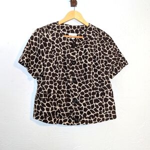 Giraffe Print Short Sleeve Button Down Fun Funky Maximalist Statement Jacket